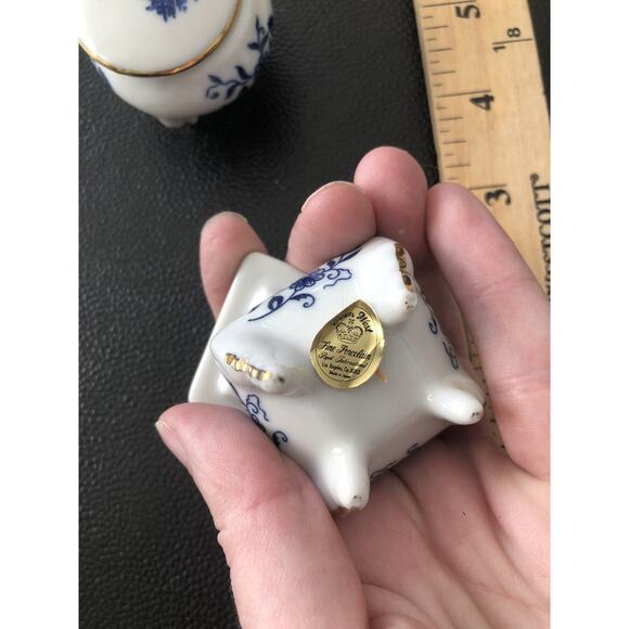 Vtg Crown West Hand Painted Footed Porcelain Trinket Boxes Set Dutch Windmill - Picture 4 of 9